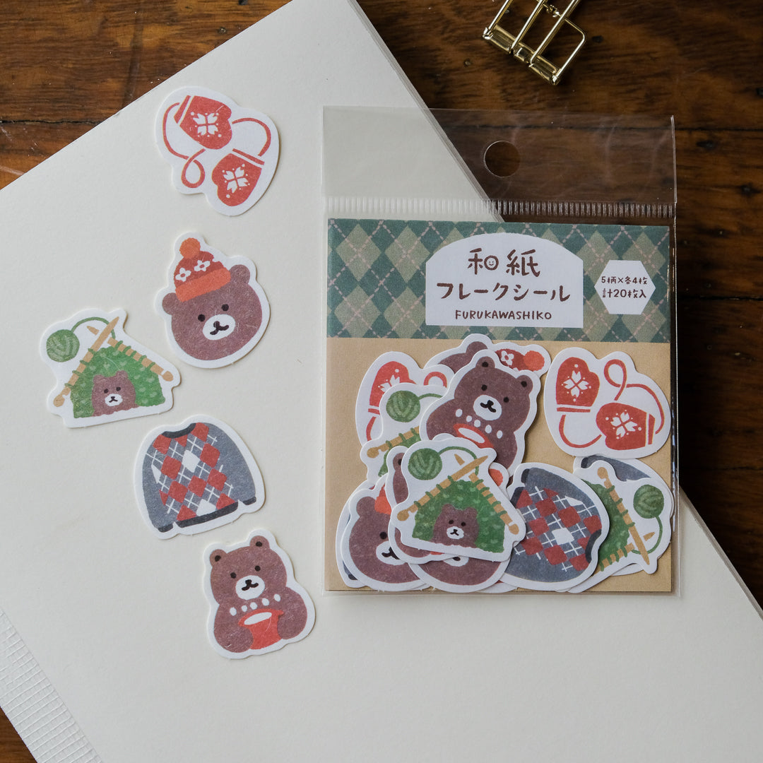 Furukawa Paper Paper Sticker Flakes - QSA330 Bear and Knitting