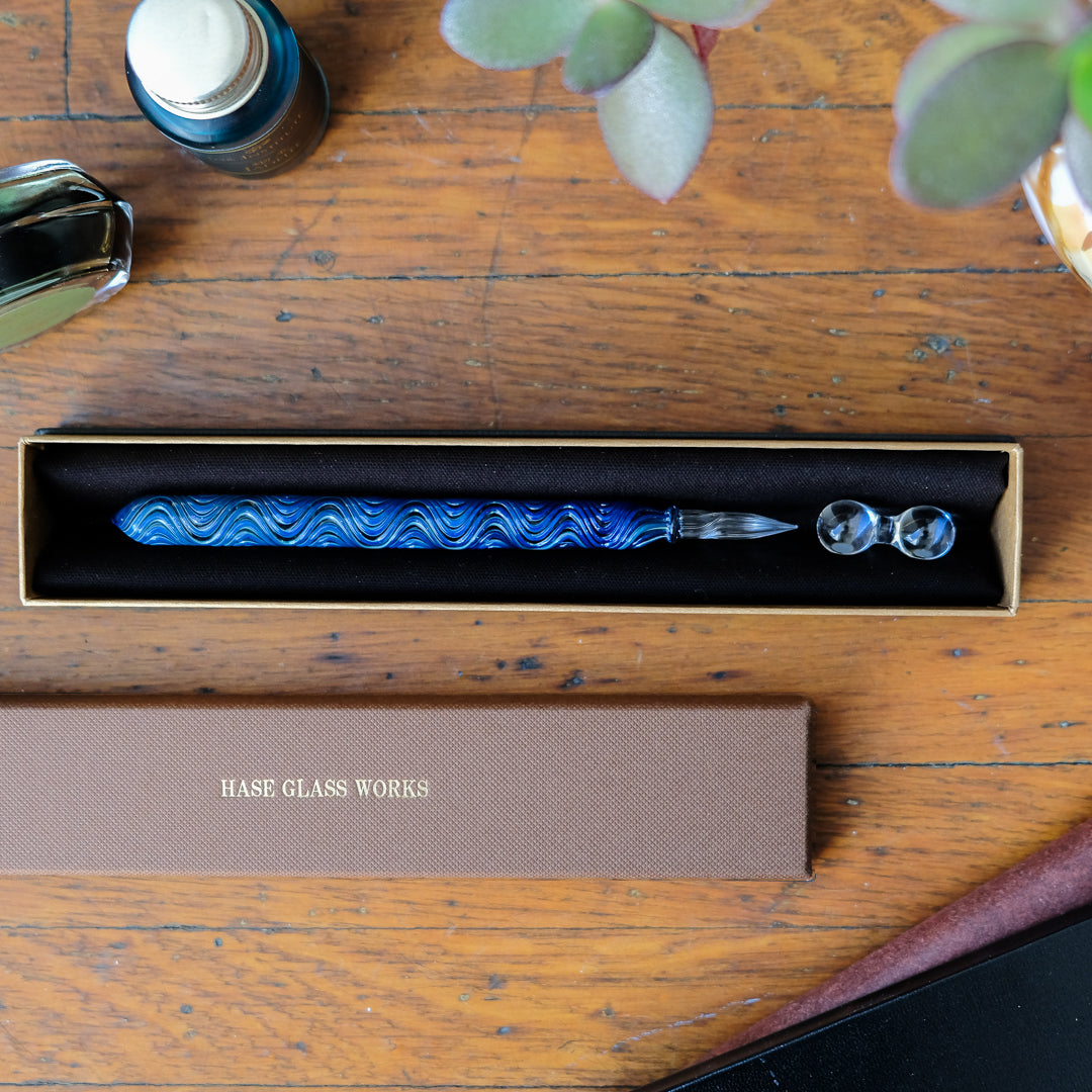 Glass Pen - HASE - Ripples Normal Nib - Indigo