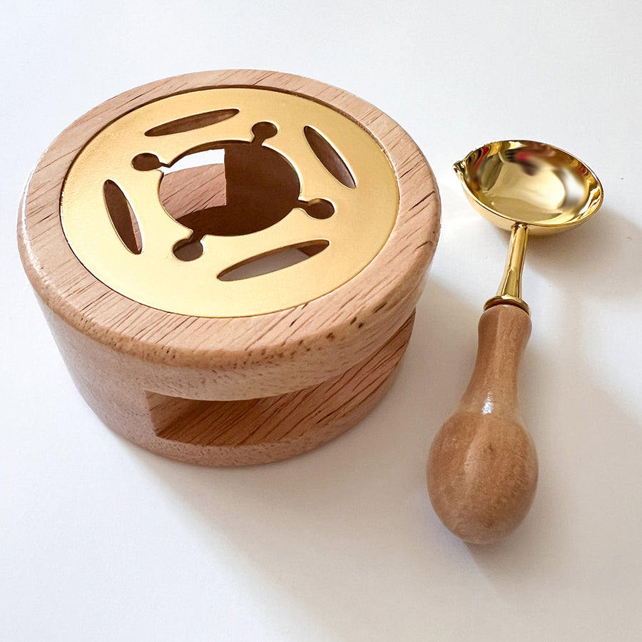 Wooden Wax Seal Furnace and Spoon Set - Natural