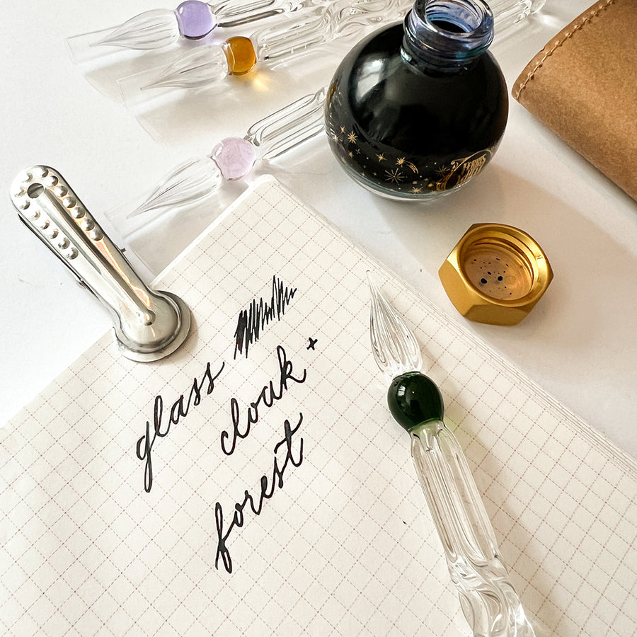 Baroque Short Size Glass Dip Pen - Green