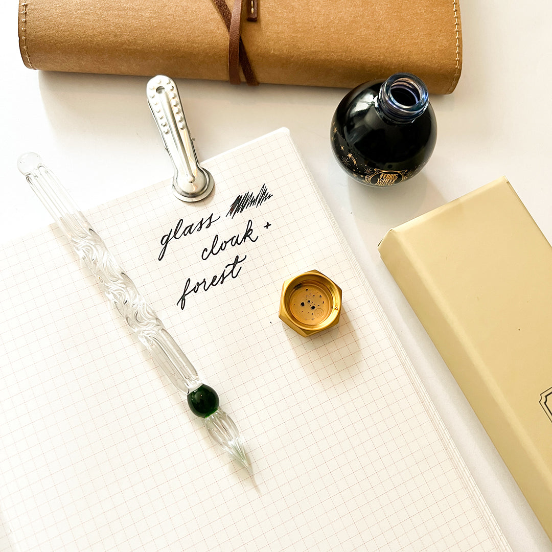 Baroque Short Size Glass Dip Pen - Green