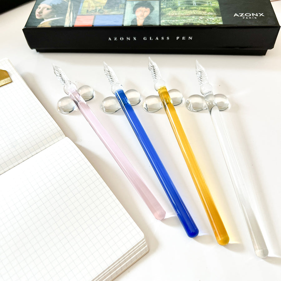 Azonx Cylinder Straw Style Glass Dip Pen - Blue