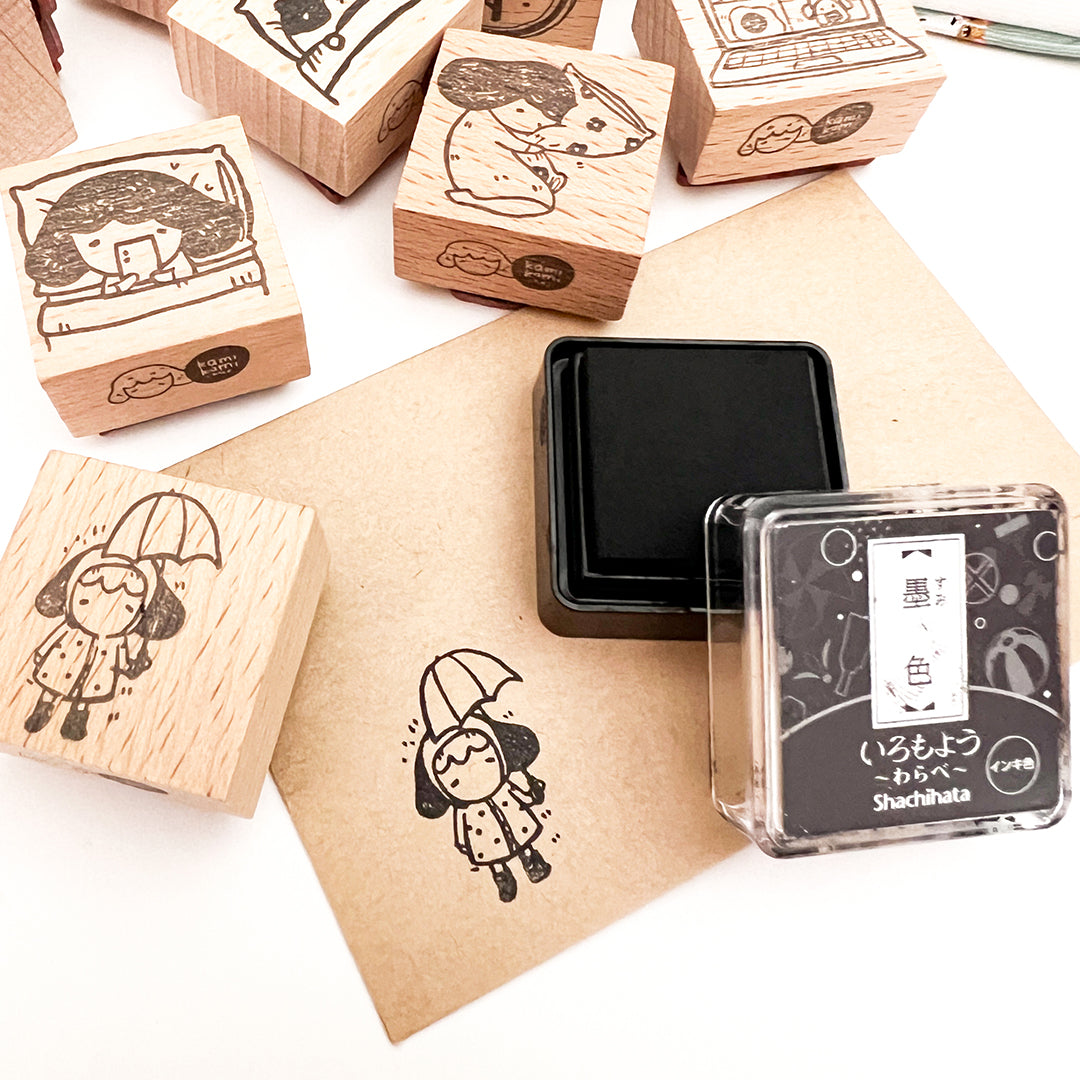 Kami Kami Chop - Rubber Stamp KM08 - Rain (Girl with Umbrella)