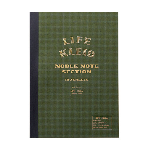 LIFE Kleid Noble Note 2mm Grid Notes A5 - Olive 100 Cream Sheets