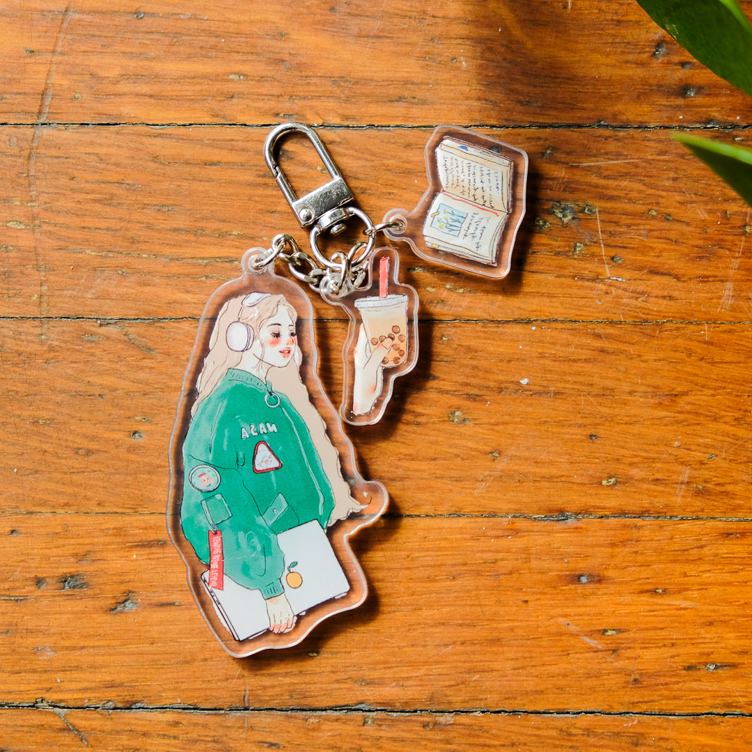 La Dolce Vita Keychain - Music Girl, Books & Bubble Tea