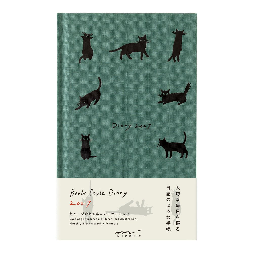PRE ORDER Midori 2027 Book Style Diary - Cat Green