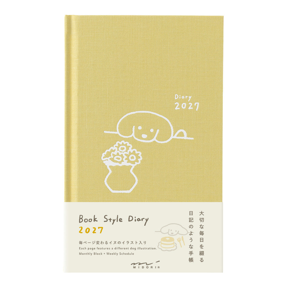 PRE ORDER Midori 2027 Book Style Diary - Dog Yellow