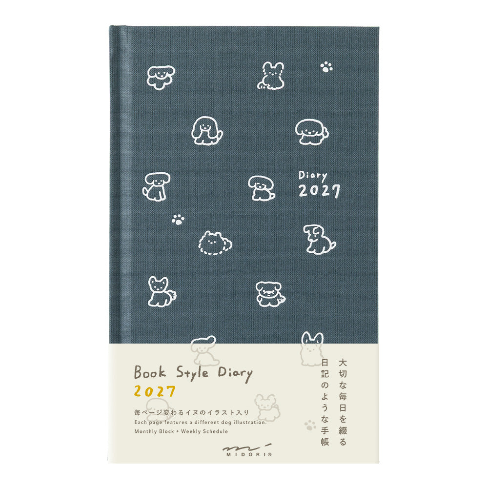 PRE ORDER Midori 2027 Book Style Diary - Dog  Navy