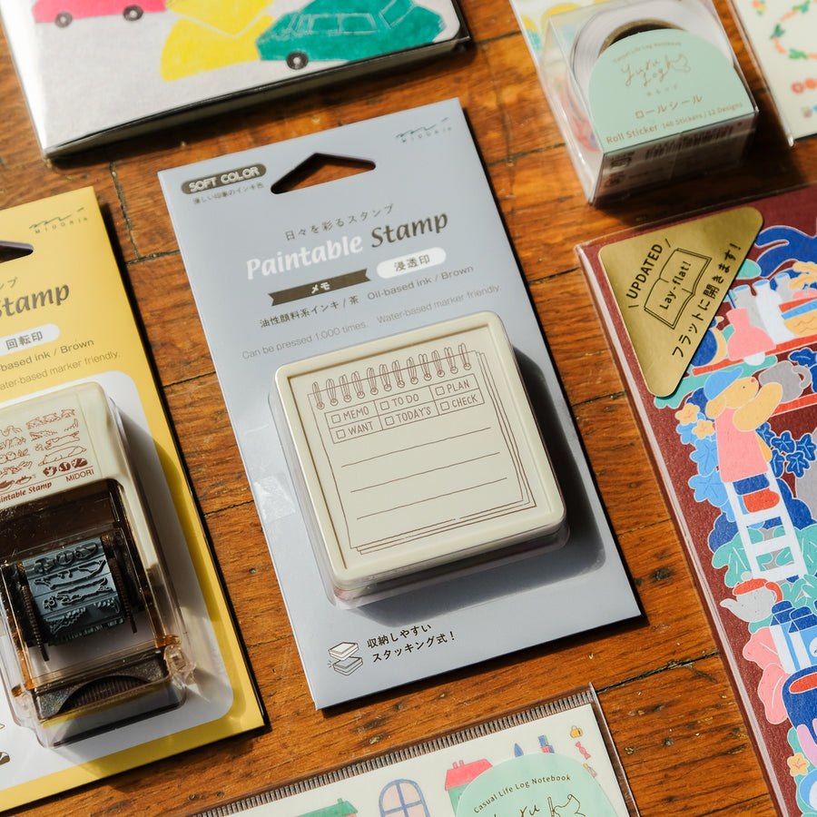 Midori Pre-Inked Paintable Stamp - Memo Brown