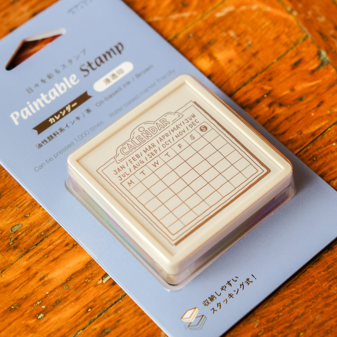 Midori Pre-Inked Paintable Stamp - Calendar Monday Start Brown