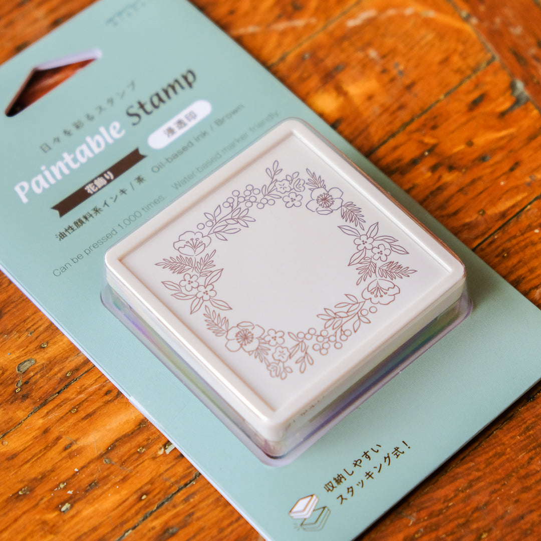 Midori Pre-Inked Paintable Stamp - Floral Decoration Brown