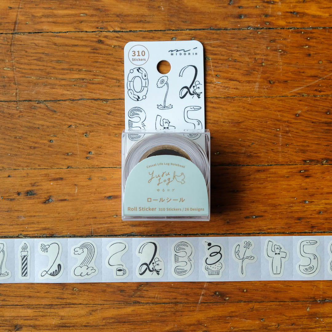 Midori Yuru Log Sticker Roll - Numbers