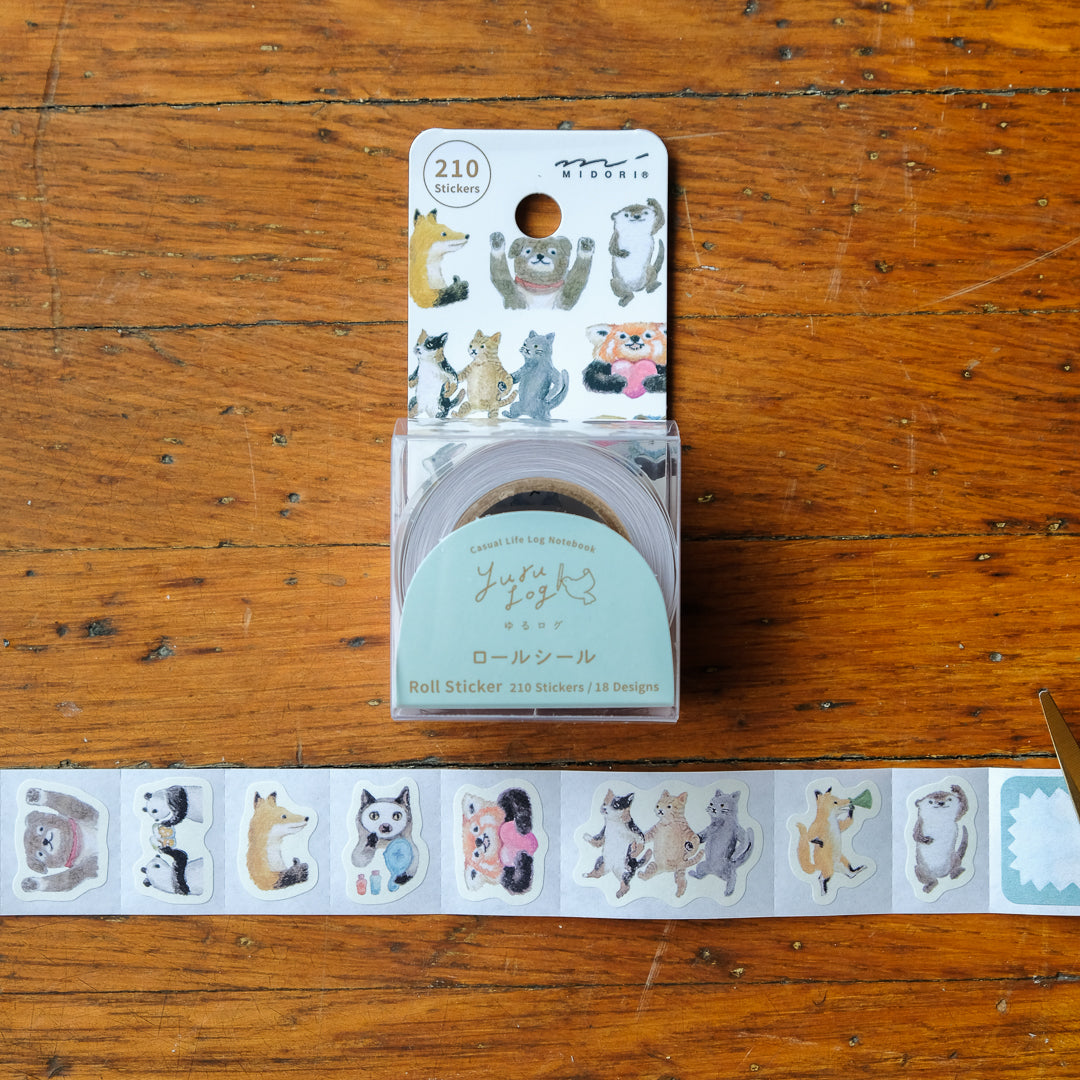 Midori Yuru Log Sticker Roll - Animal Emotions