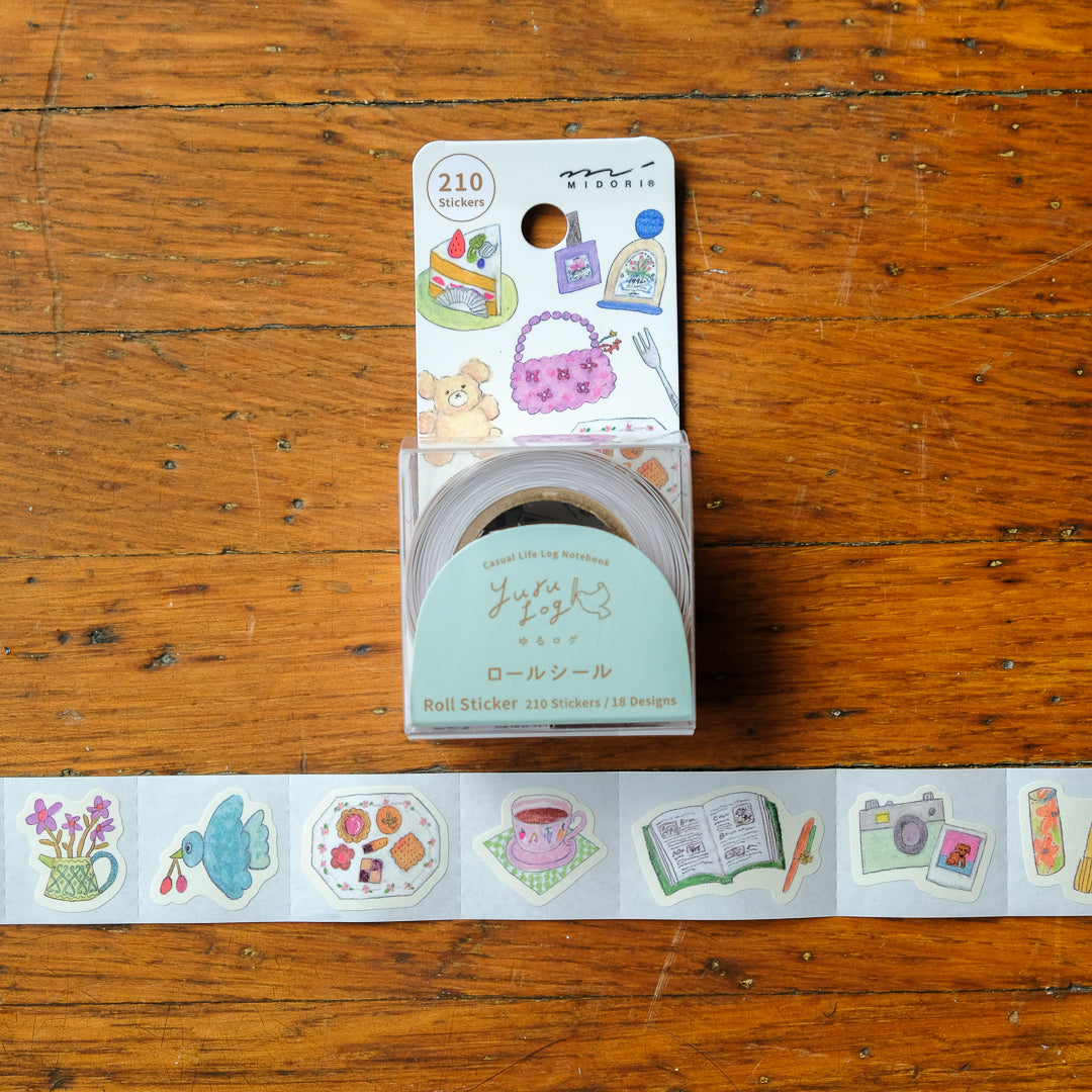 Midori Yuru Log Sticker Roll - Motifs