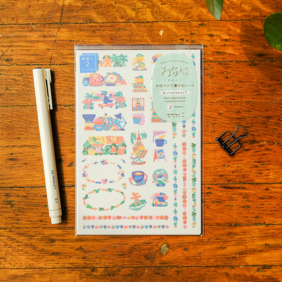 Midori Sticker 2 Sheets Yuru Log - Coffee Shop
