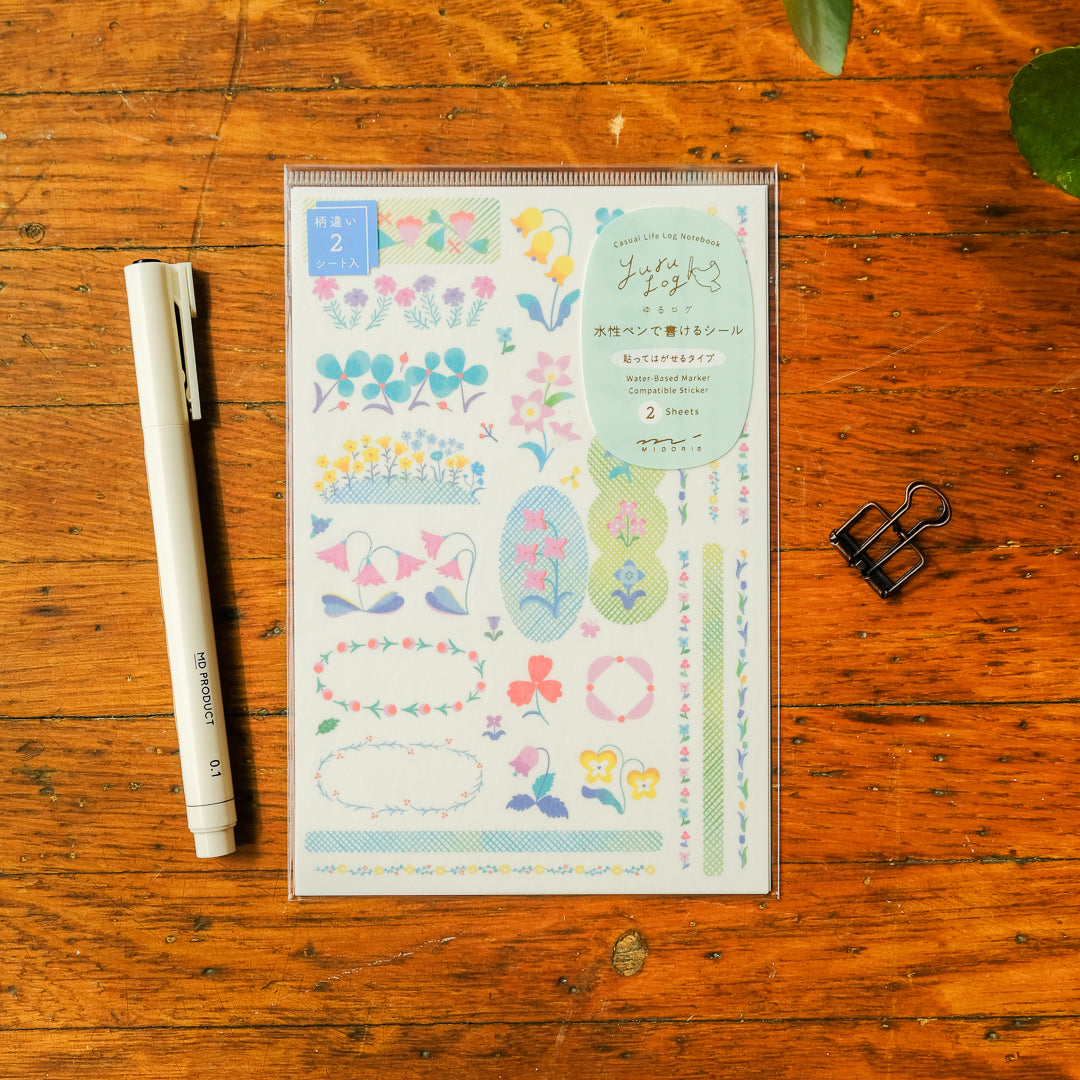Midori Sticker 2 Sheets Yuru Log - Floral