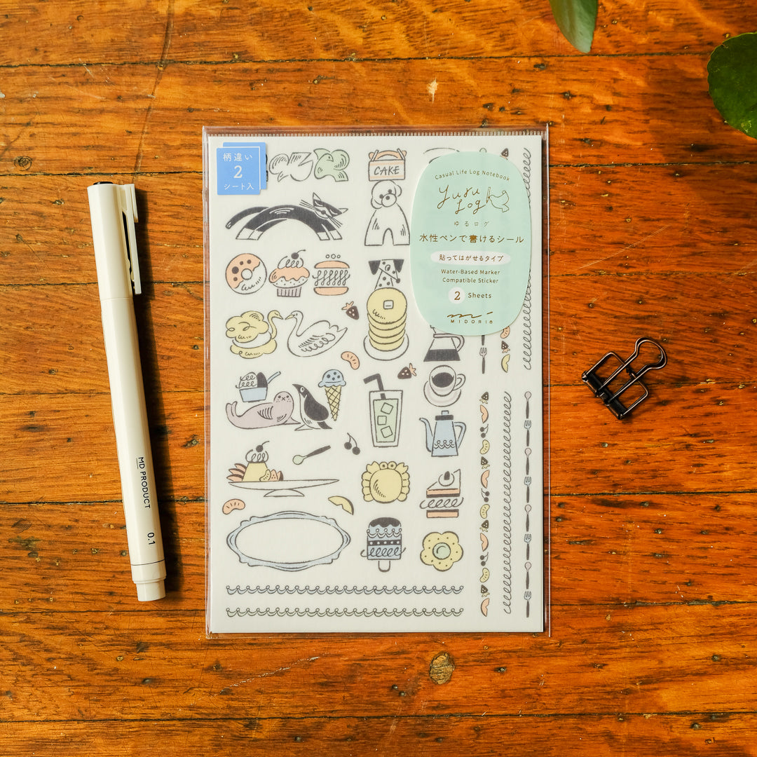 Midori Sticker 2 Sheets Yuru Log - Sweets & Animals
