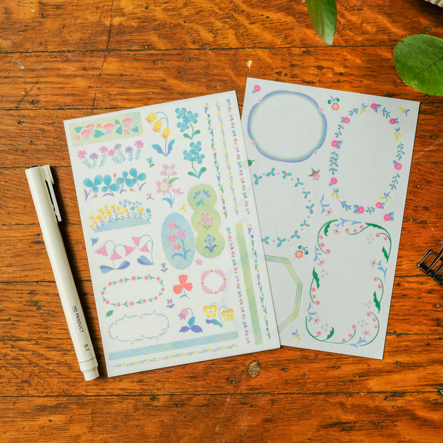Midori Sticker 2 Sheets Yuru Log - Floral