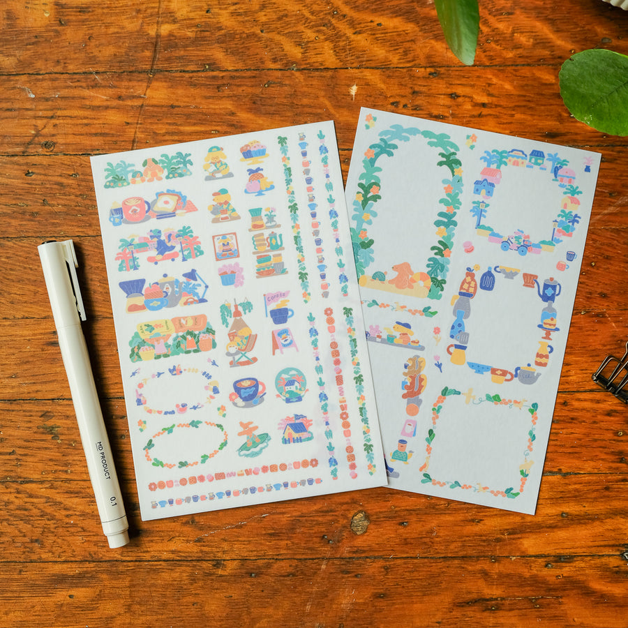 Midori Sticker 2 Sheets Yuru Log - Coffee Shop