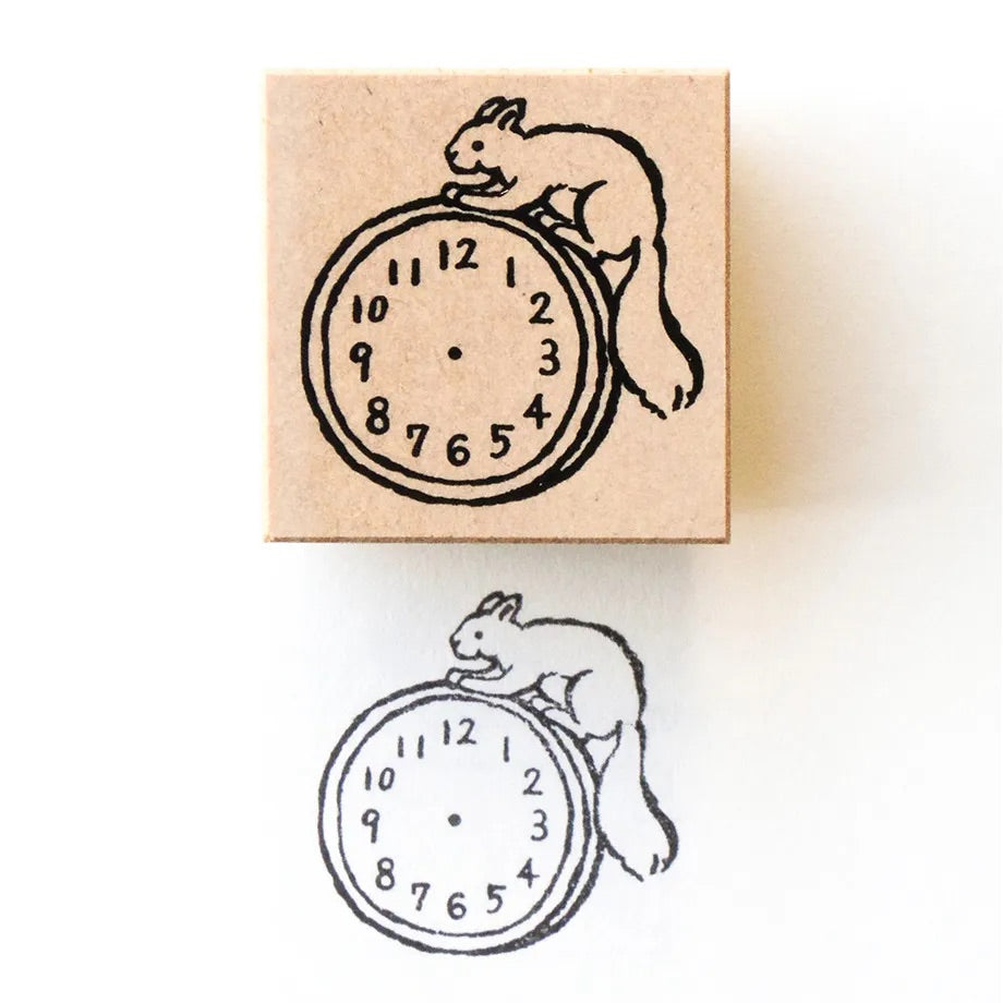 Cozyca x Midori Asano Rubber Stamp - Clock and Squirrel 26974