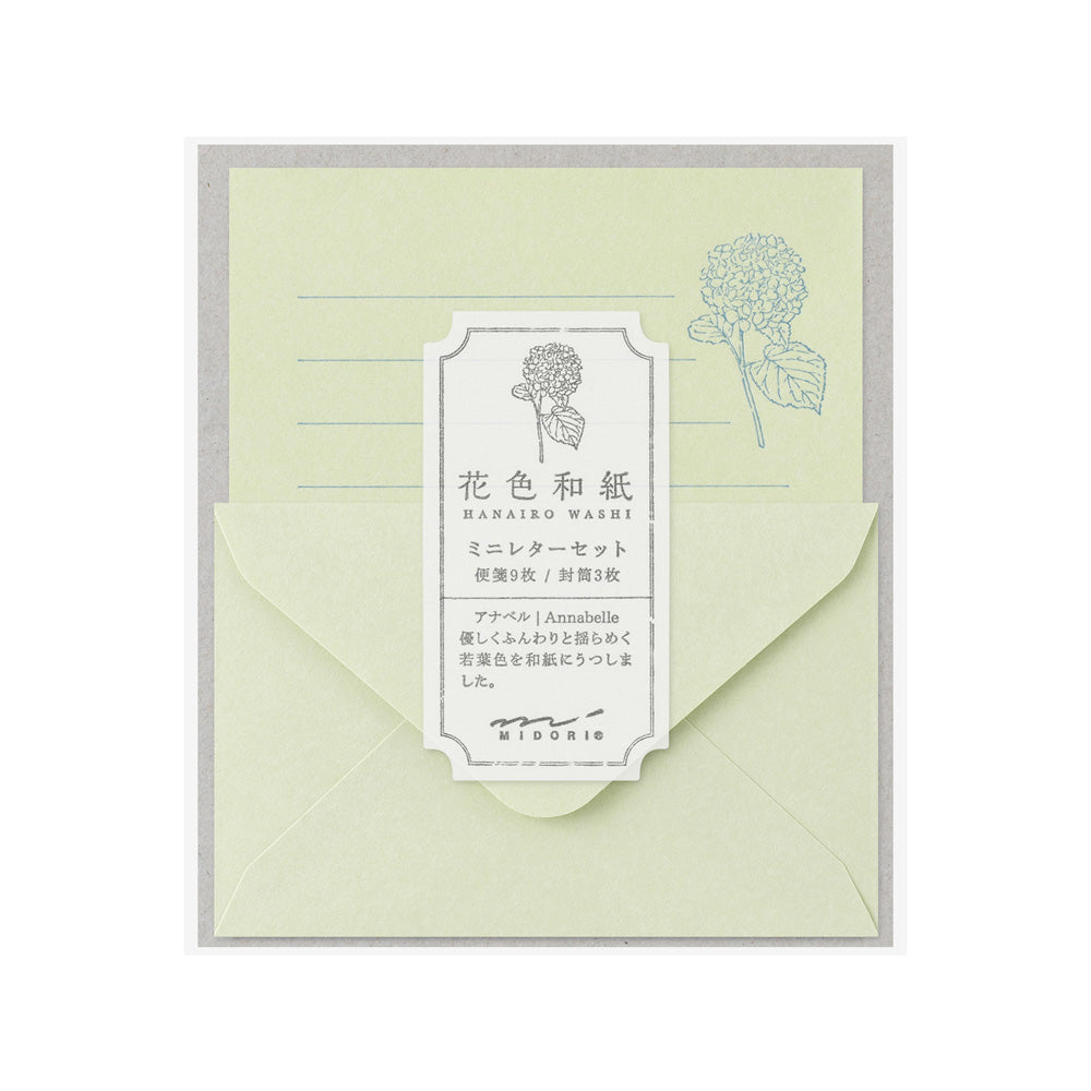 Midori Mini Letter Set - Hanairo Washi Green Annabelle
