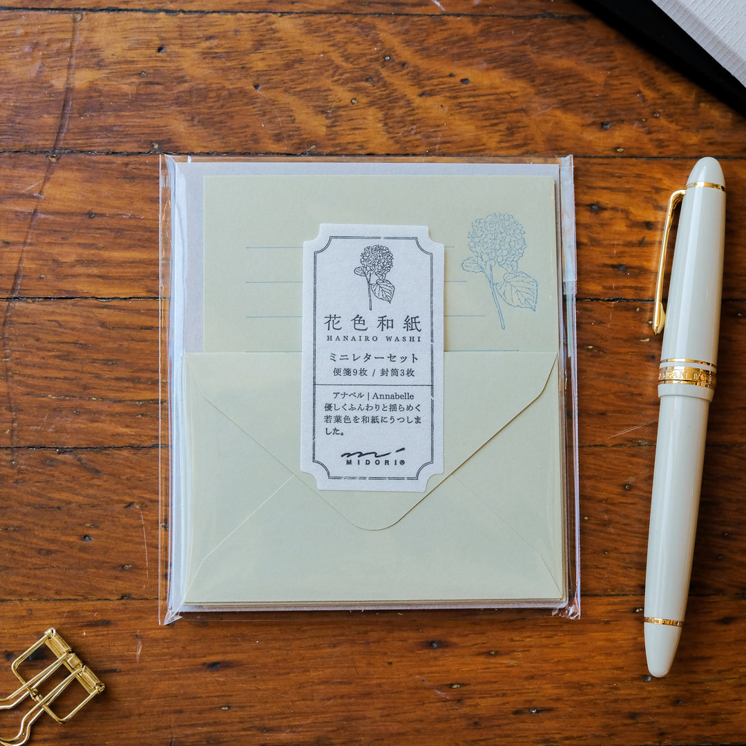 Midori Mini Letter Set - Hanairo Washi Green Annabelle