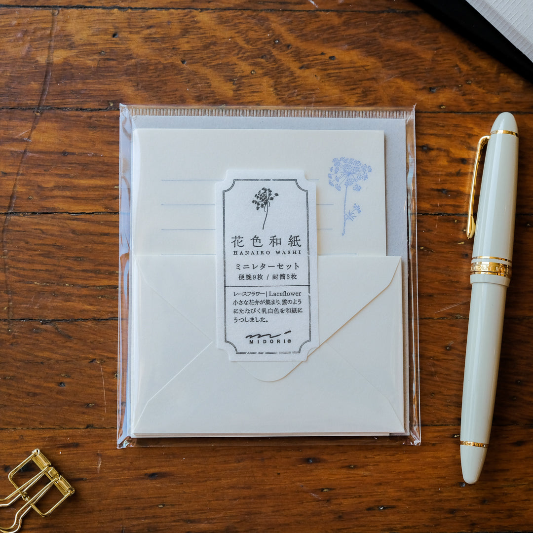 Midori Mini Letter Set - Hanairo Washi White Laceflower