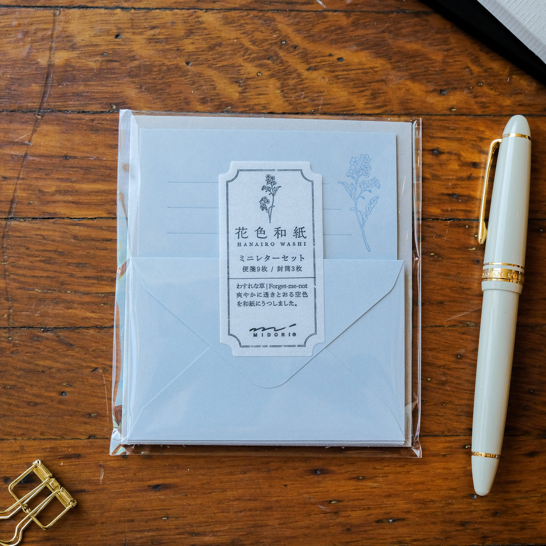 Midori Mini Letter Set - Hanairo Washi Blue Forget-Me-Not