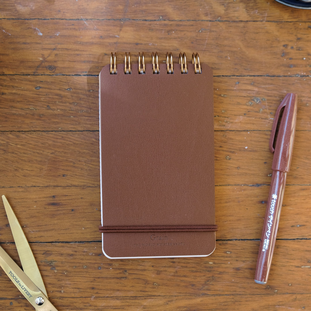 Midori Grain Spiral Ring Reporter Style Notepad in Brown