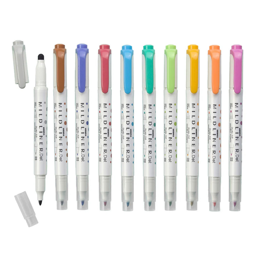 Zebra Mildliner Dual-Tip Dot Marker - Set of 10