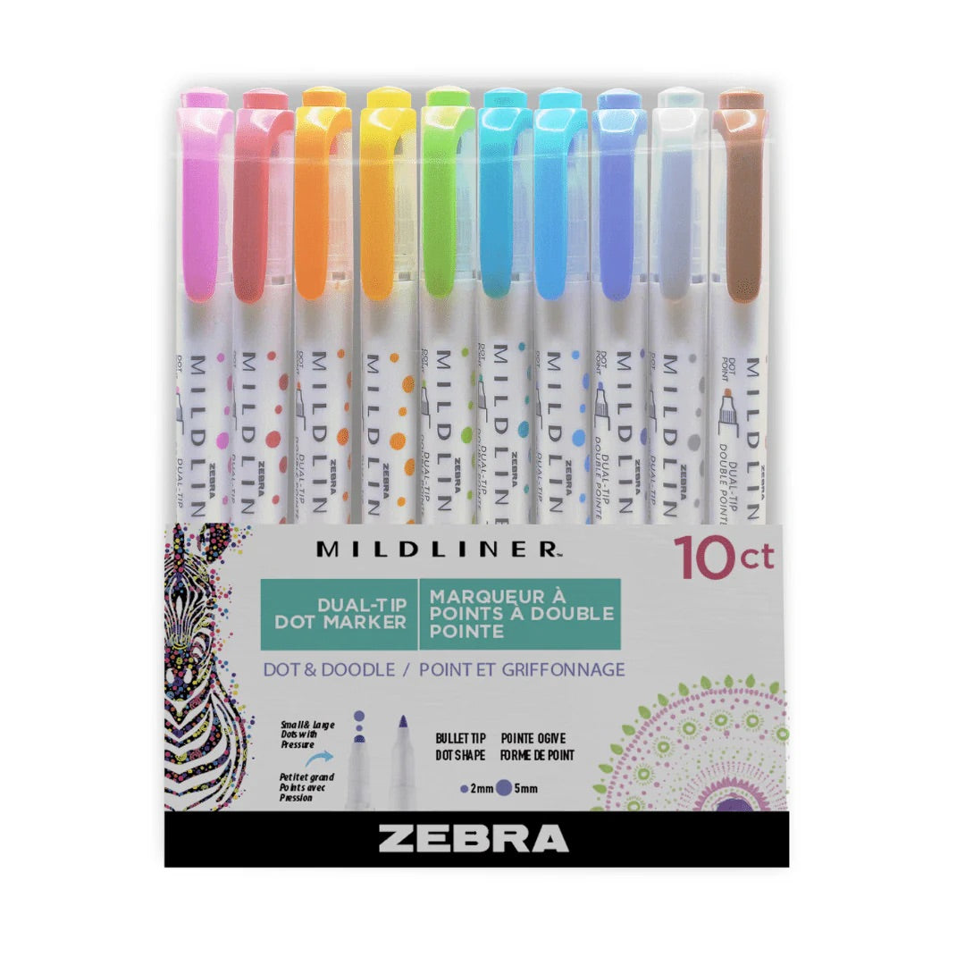 Zebra Mildliner Dual-Tip Dot Marker - Set of 10