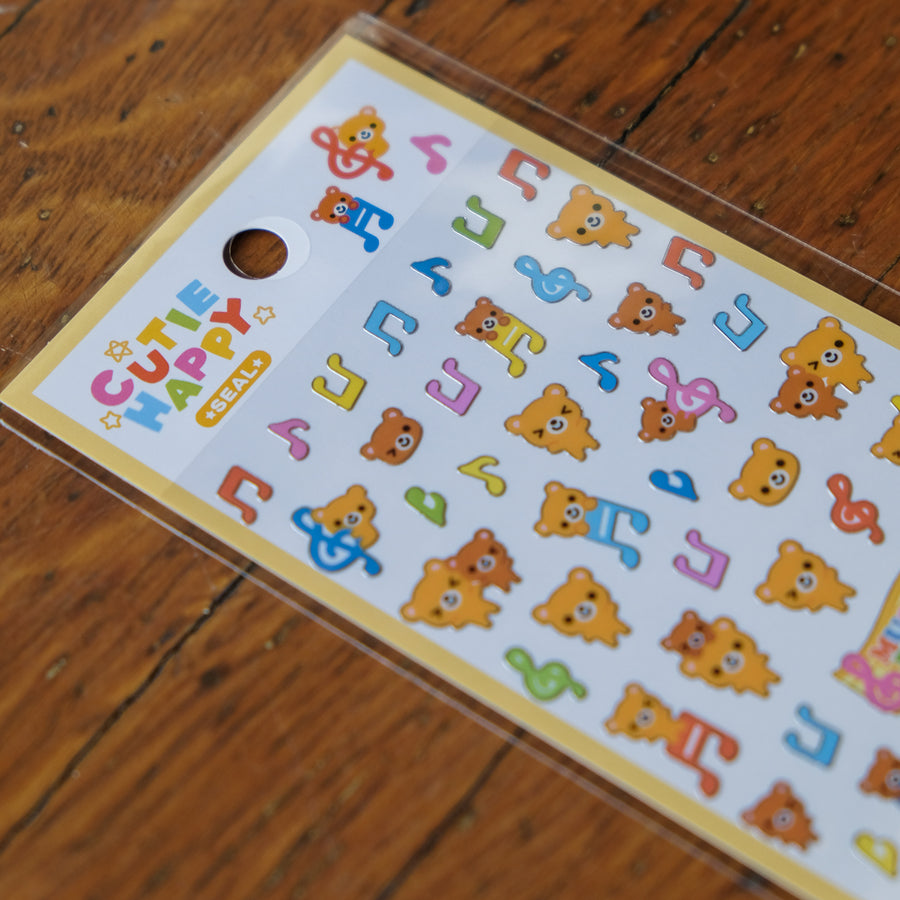 Mind Wave Cutie Happy Seal Sticker Sheet - 82755 Music Bear