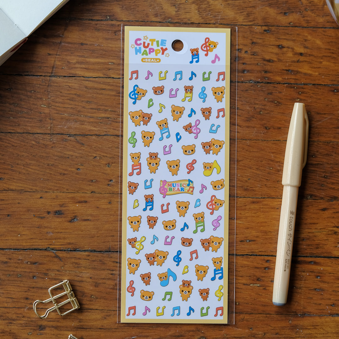 Mind Wave Cutie Happy Seal Sticker Sheet - 82755 Music Bear
