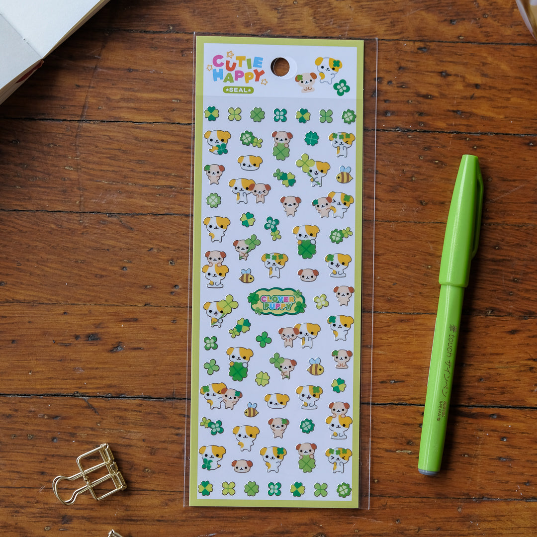 Mind Wave Cutie Happy Seal Sticker Sheet - 82756 Clover Puppy