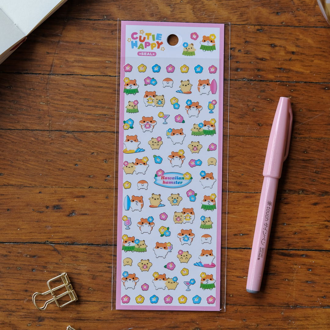 Mind Wave Cutie Happy Seal Sticker Sheet - 82754 Hawaiian Hamster