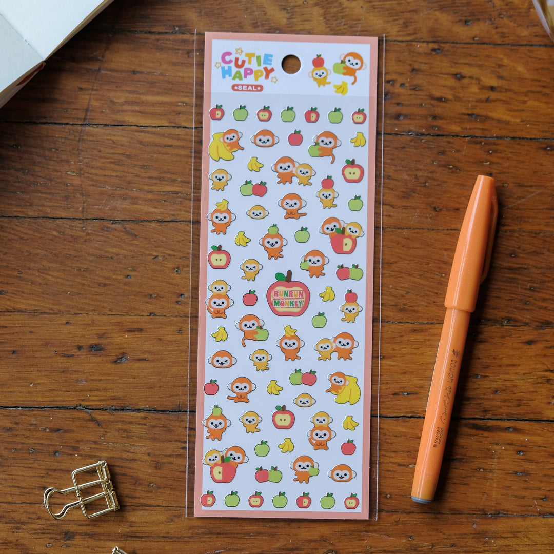 Mind Wave Cutie Happy Seal Sticker Sheet - 82758 Run Run Monkey