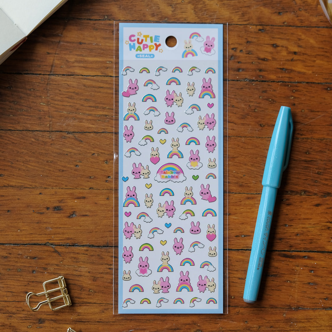 Mind Wave Cutie Happy Seal Sticker Sheet - 82759 Rainbow Rabbit