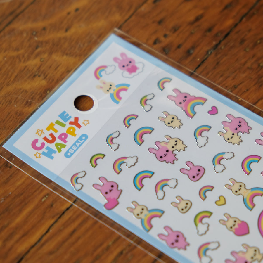 Mind Wave Cutie Happy Seal Sticker Sheet - 82759 Rainbow Rabbit