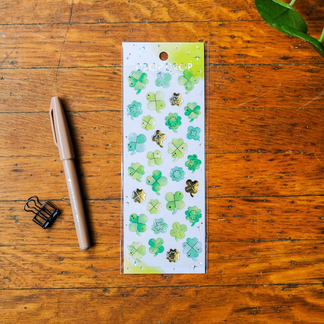 Mind Wave Drop Drop Seal Sticker Sheet - Four-Leaf Clovers 82629