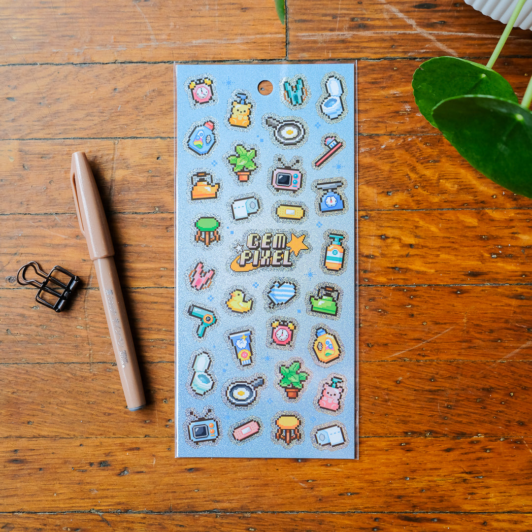Mind Wave Gem Pixel Holographic Sticker Sheet - Daily Necessities 82845