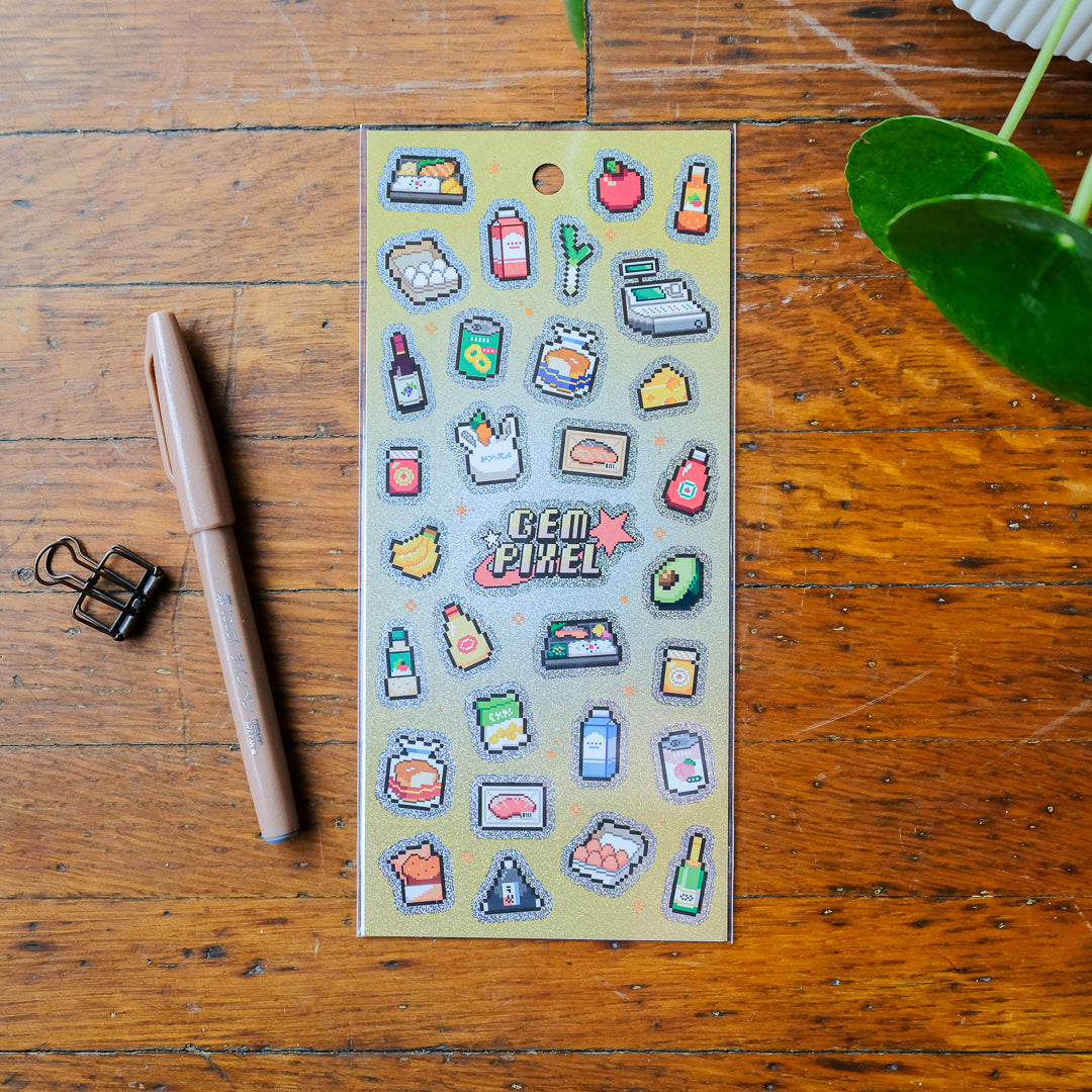 Mind Wave Gem Pixel Holographic Sticker Sheet - Groceries 82844