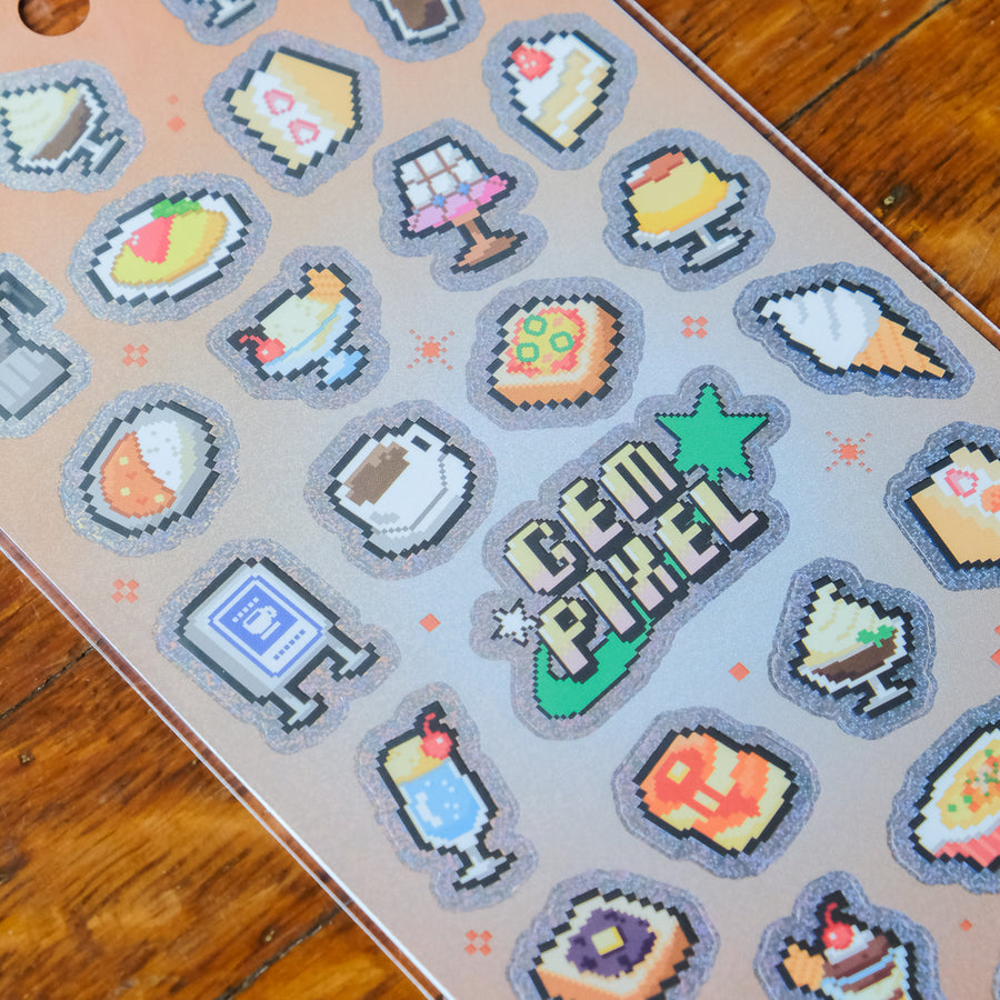 Mind Wave Gem Pixel Holographic Sticker Sheet - Japanese Coffee Shop 82846