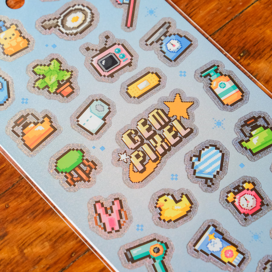 Mind Wave Gem Pixel Holographic Sticker Sheet - Daily Necessities 82845