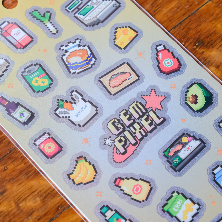 Mind Wave Gem Pixel Holographic Sticker Sheet - Groceries 82844