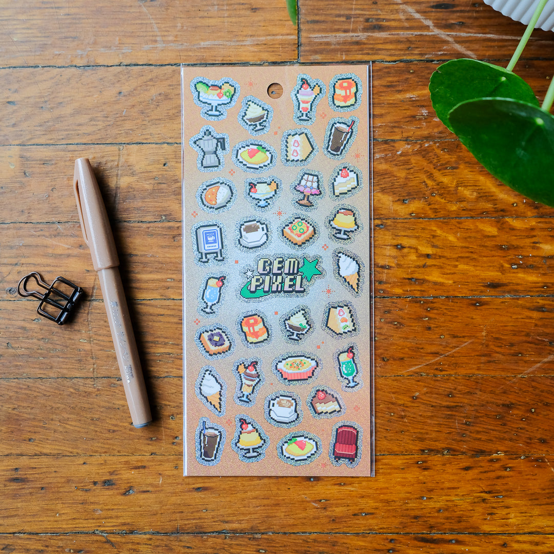 Mind Wave Gem Pixel Holographic Sticker Sheet - Japanese Coffee Shop 82846