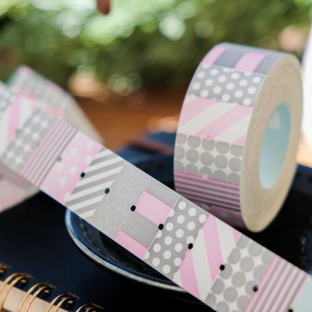 Mizushima x Sublo Label Roll Sticker - Dots & Stripes  - Pink Gray