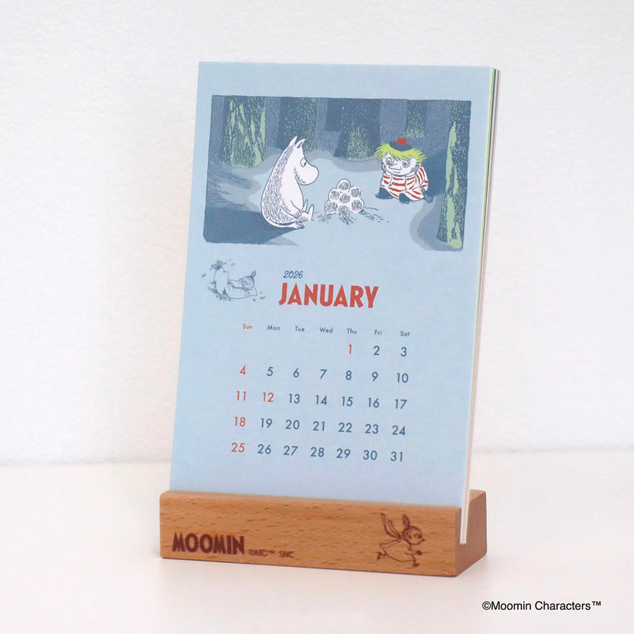 2026 Moomin Monthly Desk Calendar with Wood Stand NK-4330