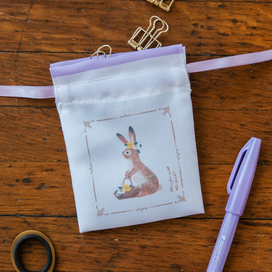 RESSA PANDA BOOKS - Animal Drawstring Pouch - Rabbit with Flowers