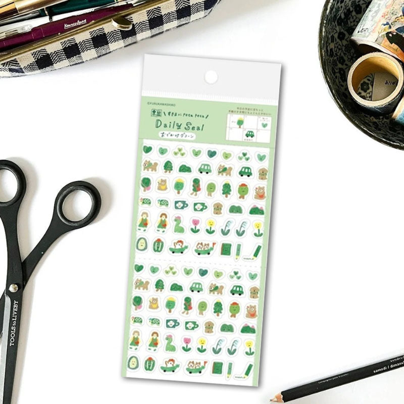 Furukawa Watashi-biyori Daily Sticker Sheet - Outing Green