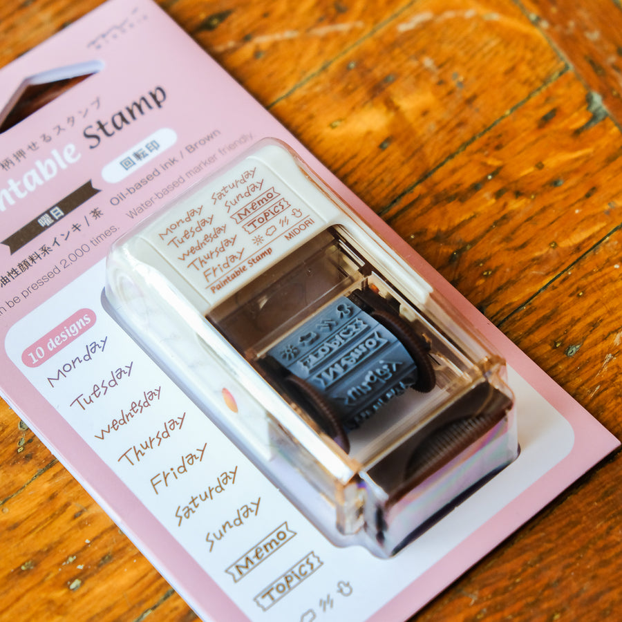 Midori Paintable Rotating Stamp - Days of the Week Brown